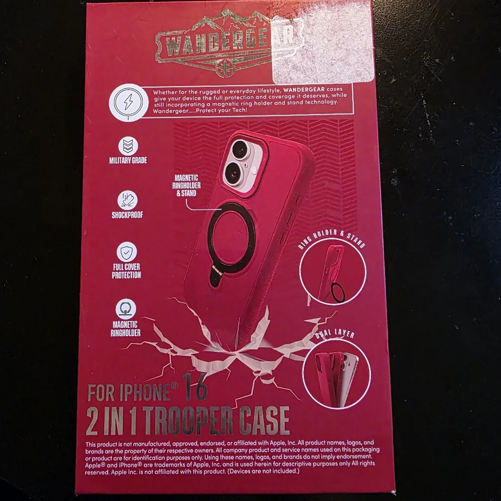 Wandergear 2 In1 TROOPER CASE Iphone 16 New Open Box RED